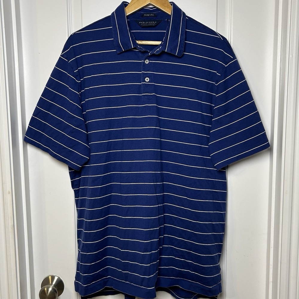 Ralph Lauren Polo Golf‎ Vintage Lisle Blue and White Striped Polo Shirt